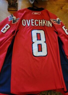 Reebok Red and Navy OVECHKIN #8 Hockey Jersey XXL,As Is, faded  Arm Eagle Emblem